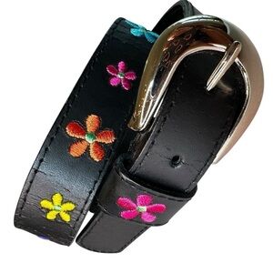 Capezio Vintage Black Leather Belt with Flower Embroidery sz SM